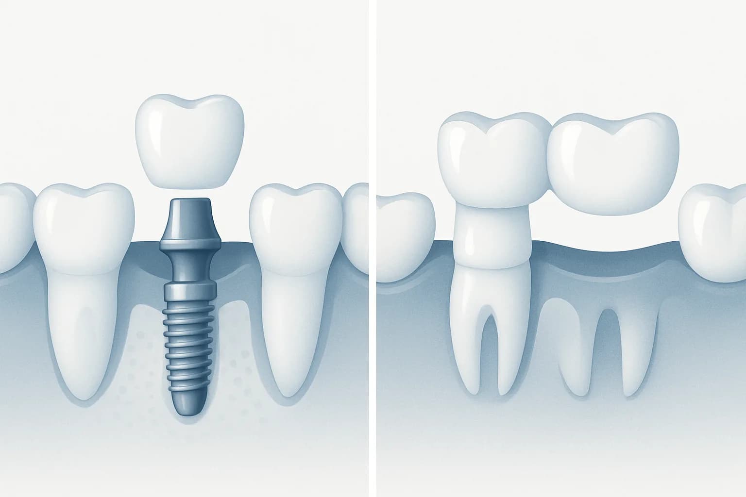 Editorial illustration for Implant or Bridge? How to Choose Tooth Replacement in Palo Alto