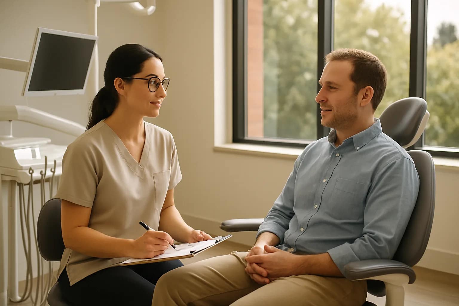 Preventive dentistry consultation in a bright modern Palo Alto treatment room
